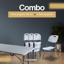 Combo de Mesa Plegable Blanca 180 (Siena) + 4 Sillas Plegables Blancas