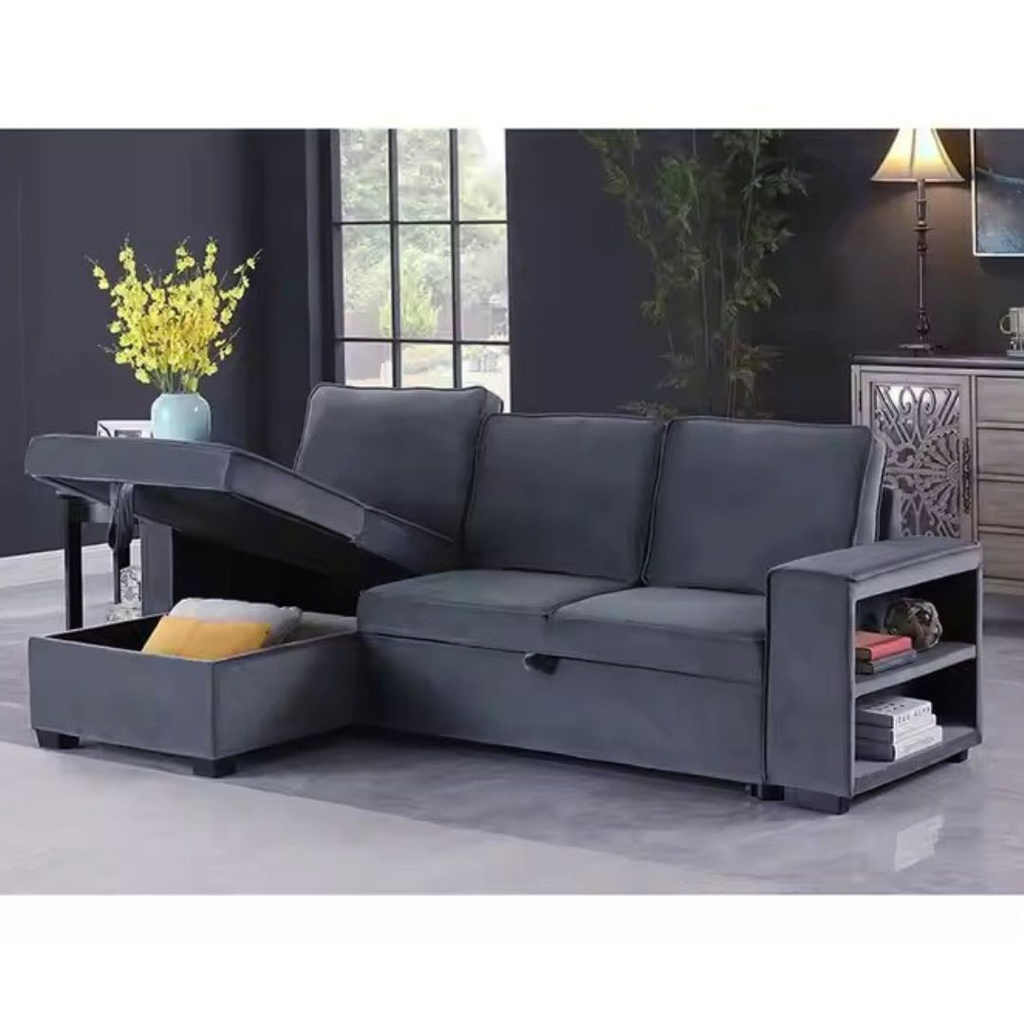 Sofá Cama Esquinero con Baúl Moscú Gris Oscuro
