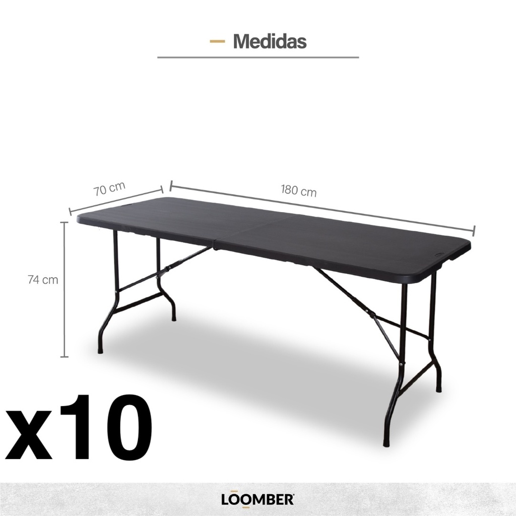 Combo 10 mesas plegables negras 180 (Verona)