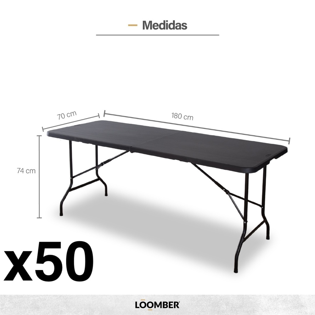 Combo 50 mesas plegables negras (Verona)