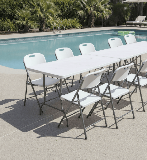 [9900019] Combo de 2 Mesas Plegables Blancas 180 (Siena) + 8 Sillas Plegables Blancas