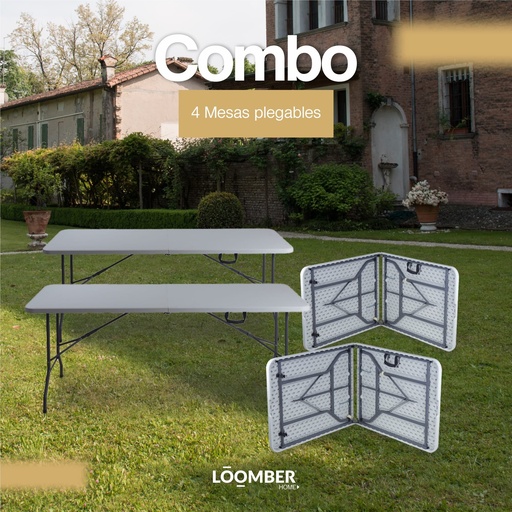[9900041] Combo de 4 Mesas Plegables Blancas 180 (Siena)