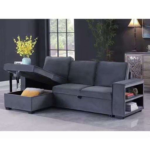 [1000064] Sofá Cama Esquinero con Baúl Moscú Gris Oscuro