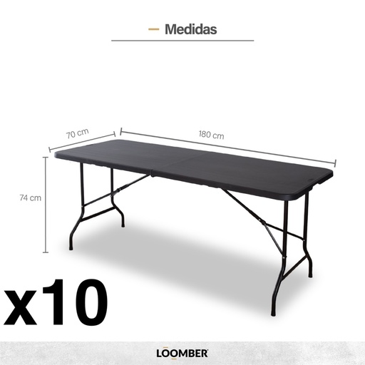 [9900222] Combo 10 mesas plegables negras 180 (Verona)